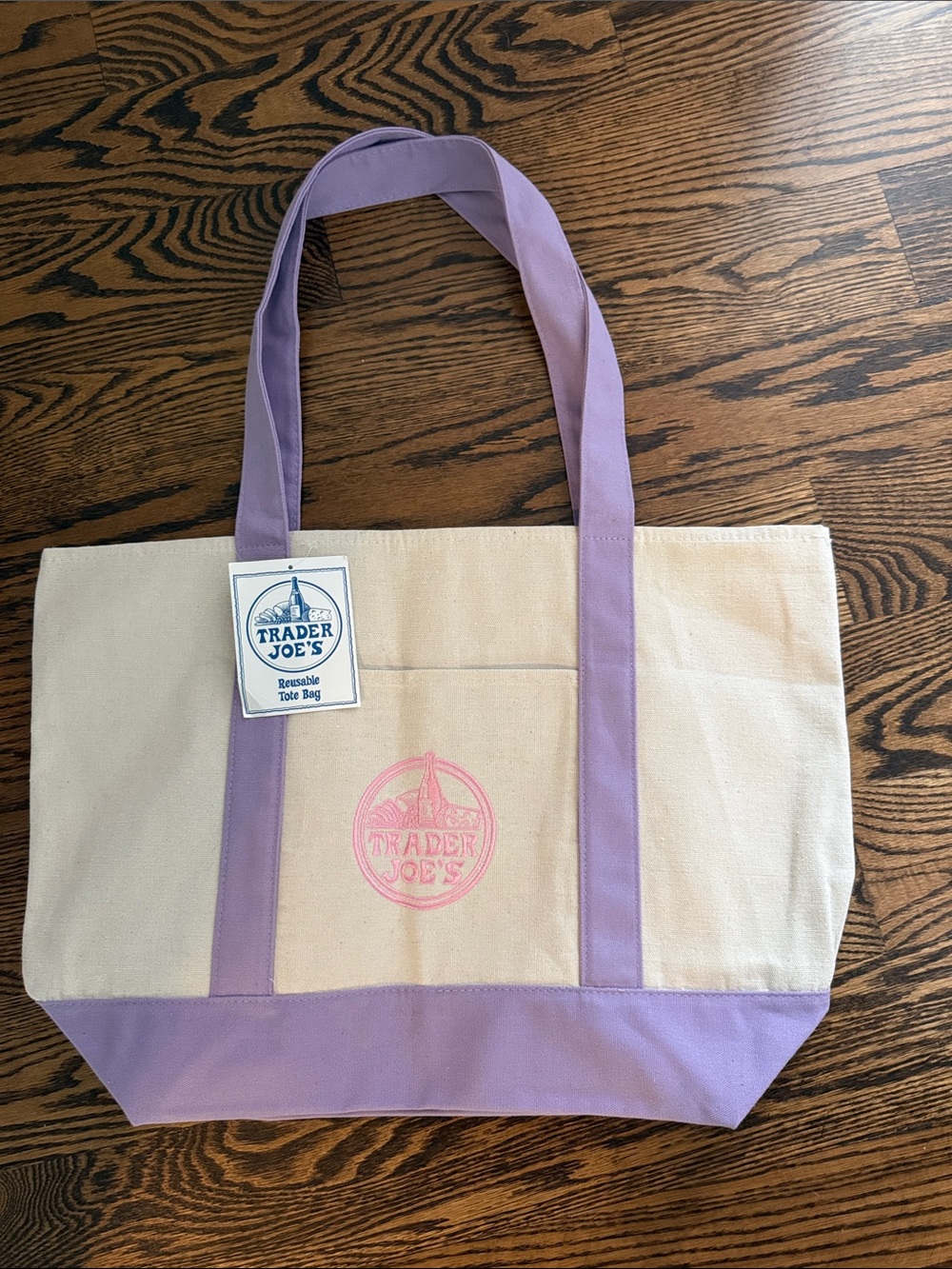 Trader Joe's Cream and Lavender Canvas  Large Tote New With Tags HTF